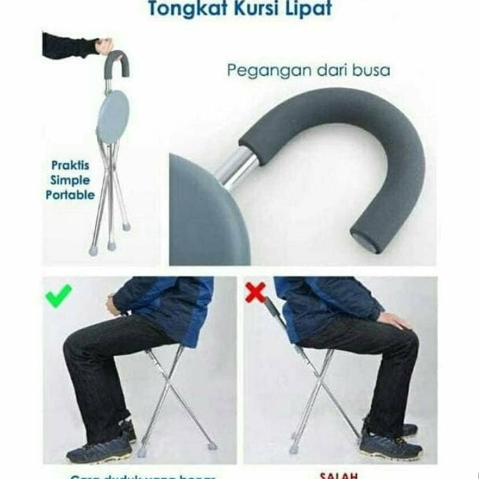 Tongkat Kursi Lipat 2 In 1 - Tongkat Bantu Jalan 3 Kaki Bisa Dipakai Duduk Kursi Lipat