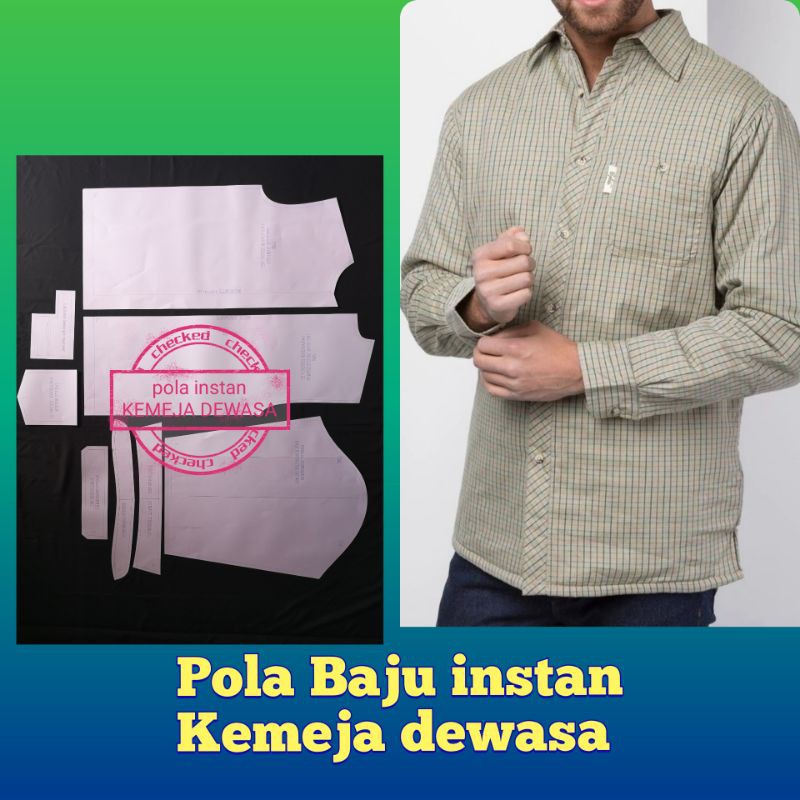 pola baju kemeja dewasa lengan panjang instan
