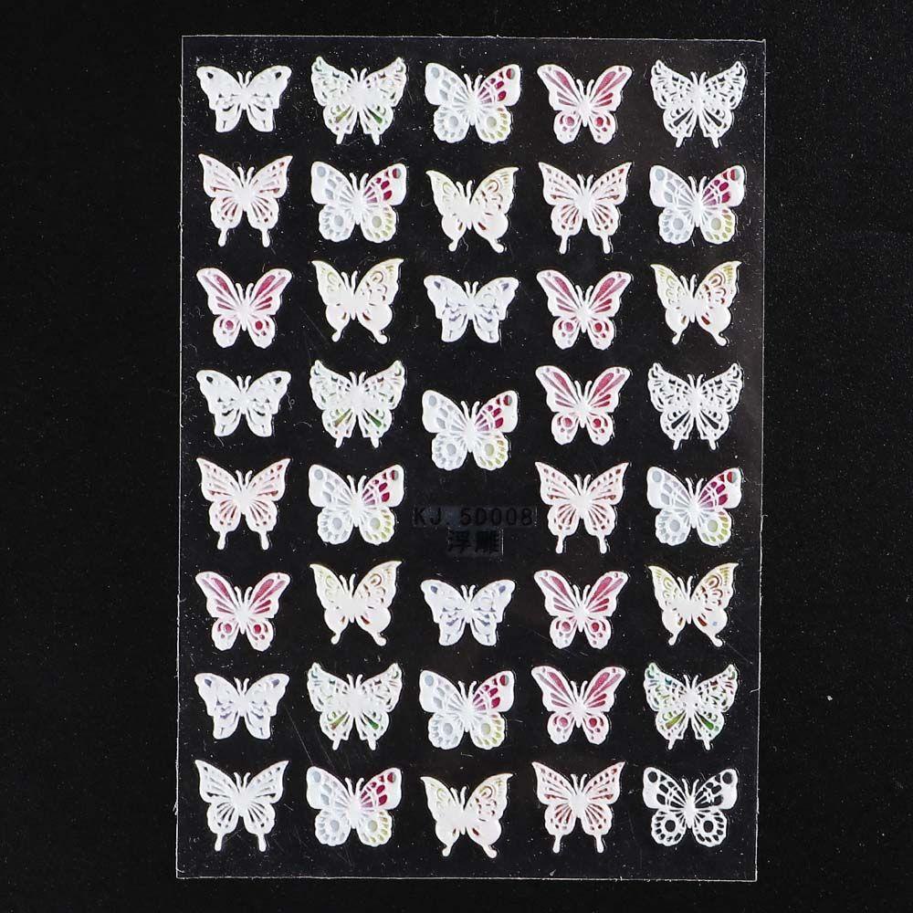 Agustina Stiker Kuku Kupu-Kupu Relief Daun Warna-Warni Perekat Diri Dekorasi Nail Art