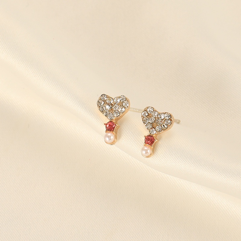 Sterling silver jarum jantung pearl stud anting-anting wanita elegan Korea pribadi mini anting-antin