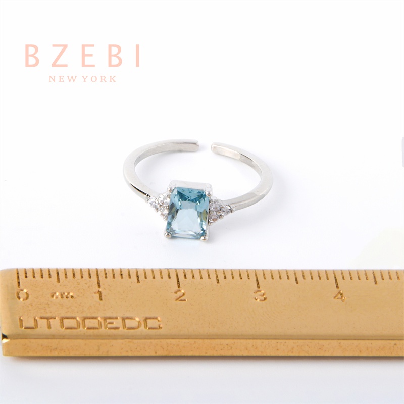 Bzebi Cincin Platinum 18k Model Terbuka Adjustable Hias Berlian Aquamarine Gaya Korea 824r