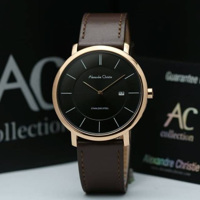 Jam tangan pria alexander cristie original ac8589 rosegold plat hitam