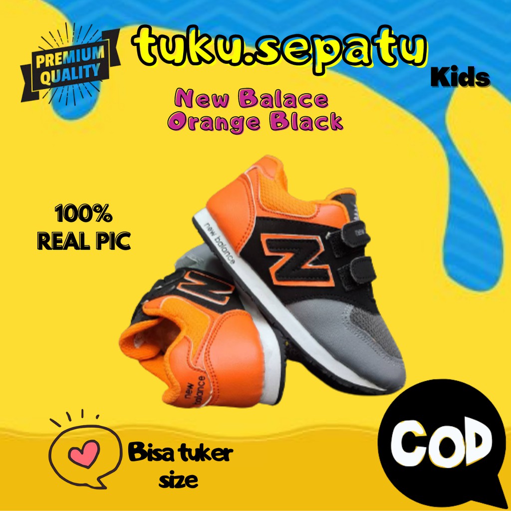 Sepatu Anak Laki Laki Cowok NB Black Orange Sneaker Anti Slip Premium Umur 3 4 5 6 7 Tahun