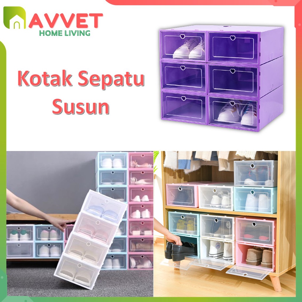 AVVET Kotak Sepatu Transparan Tebal Serbaguna Shoes Box Tempat Penyimpanan Sandal cod