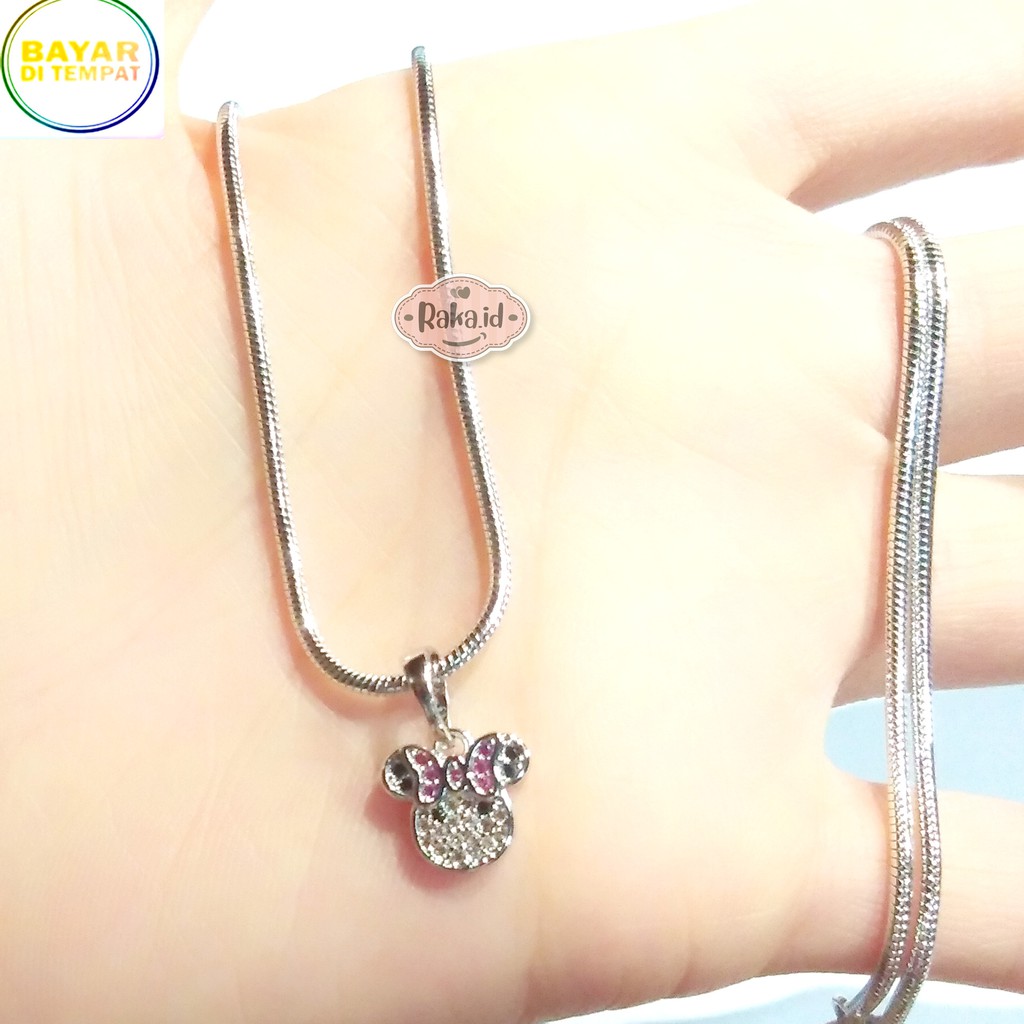 RAKA Acc - Kalung Wanita Kalung Muka Minnie Pita Pink Perhiasan Cantik Wanita Lapis Emas 18k 368