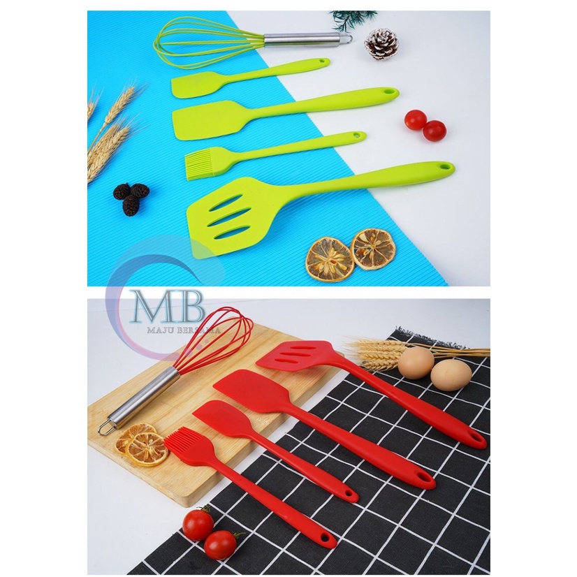 RT81 Alat Masak bahan silikon Silicone Utensil Spatula Cooking Baking Props Set 5pcs Peralatan Masak 5 in 1 Tahan Panas BPA Free MB2923