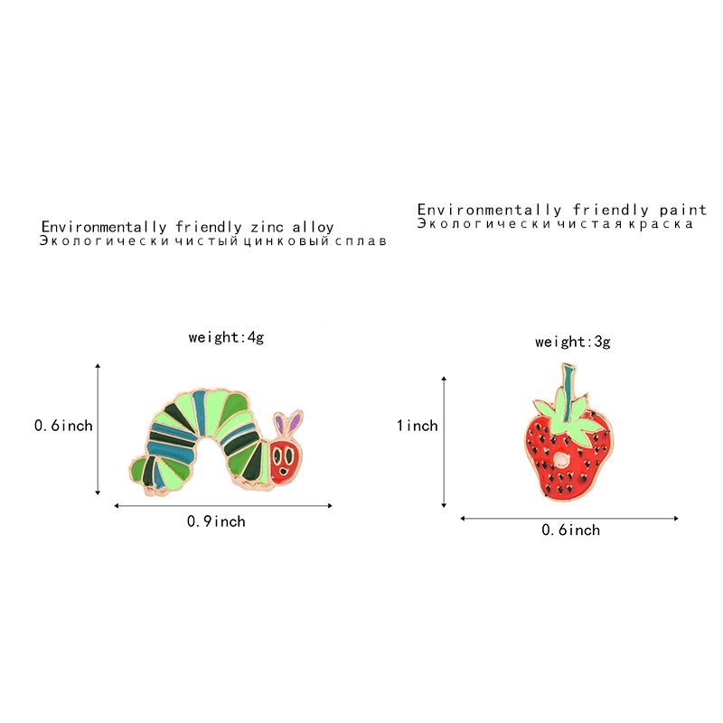 Bros Pin Enamel Bentuk Kartun Serangga Strawberry Cacing Untuk Teman