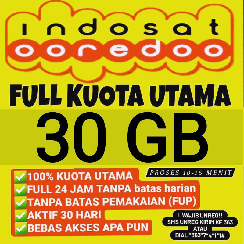 Paket Data Indosat 30 GB Full 24 jam Tanpa Pembagian Masa Aktif 30 Hari