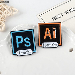 Bros Pin Enamel Desain Programmer AI PS I Love You Untuk Kerah