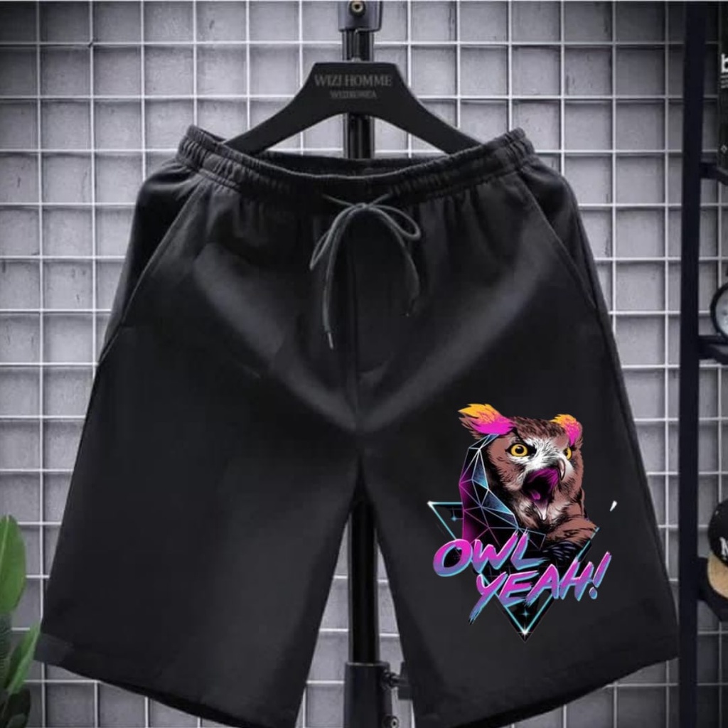 Clothing May - Celana Pendek Owl Boxer Pria Pendek Celana Tali Kolor Bokser Kekinian Cowok Laki-Laki Bahan Babyterry Baby Terry Premium Original Murah