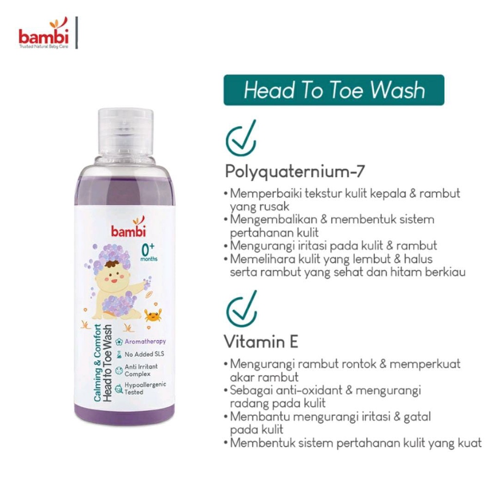 BAMBI BABY CALMING &amp; COMFORT HEAD TO TOE WASH 200ML / SABUN &amp; SHAMPOO BAYI