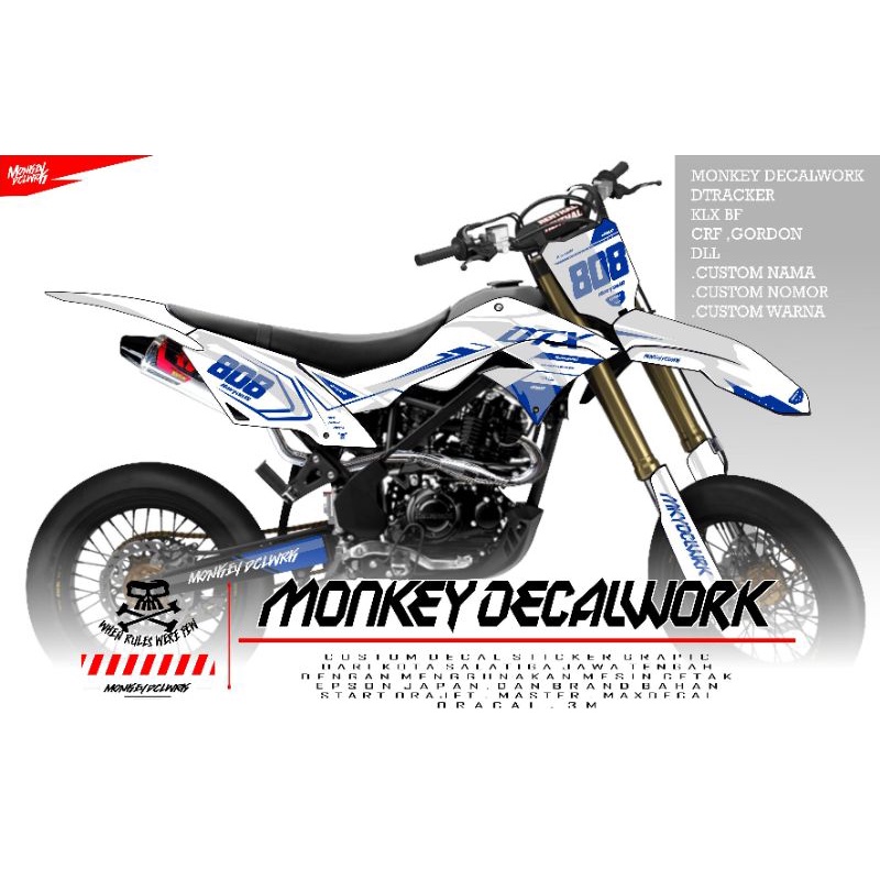DEKAL STICKER DECAL KLX D-TRACKER PUTIH BIRU SIMPLE