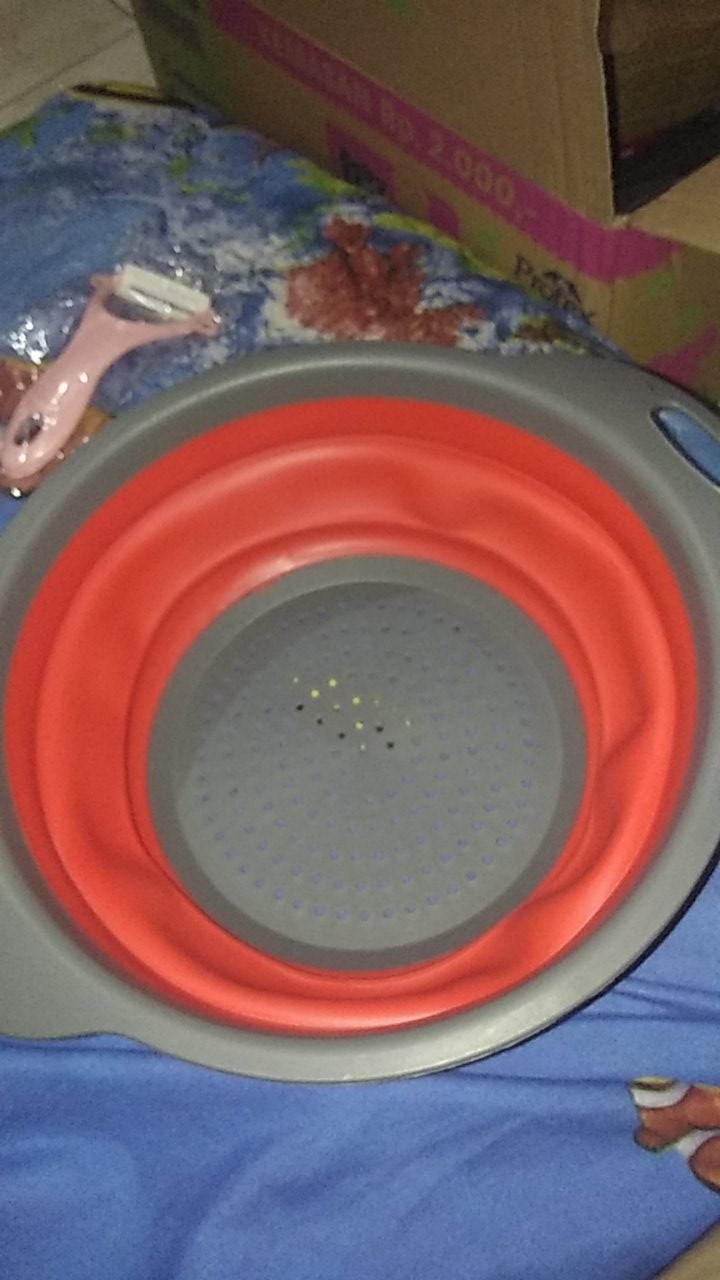 Hdp25 Baskom Lipat Tempat Cuci & Peniris Beras, Buah Dan Sayuran Foldable Elastis Minimalis