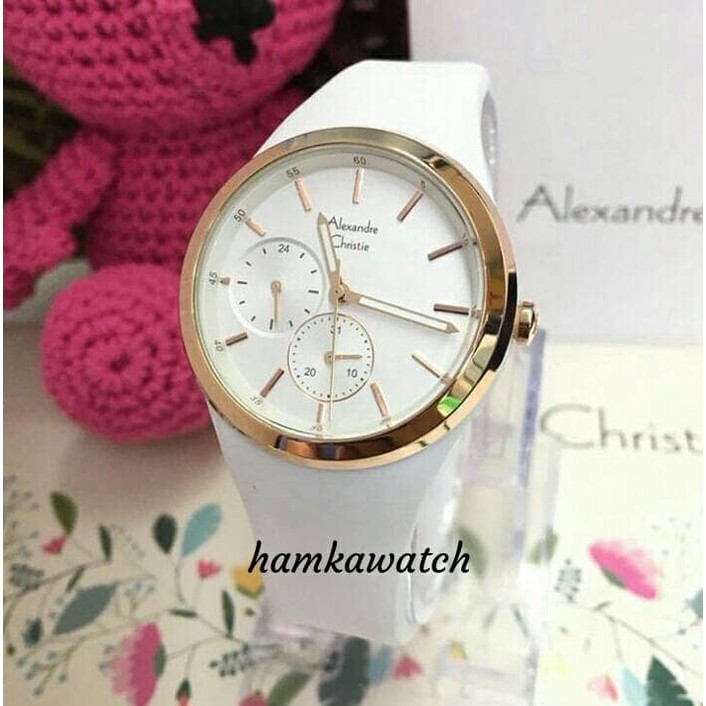 ALEXANDRE CHRISTIE AC 8484 WANITA SECOND BAWAH ROSEGOLD BLACK ORIGINAL JAM TANGAN ALEXANDER CRISTI