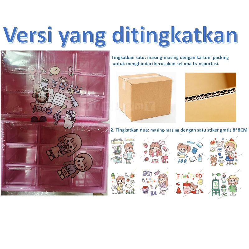 9 Laci Mini Rak Mini Kotak Aksesoris Kotak Laci Mini Container rak kecil aesthetic Laci Kecil dengan stiker gratis