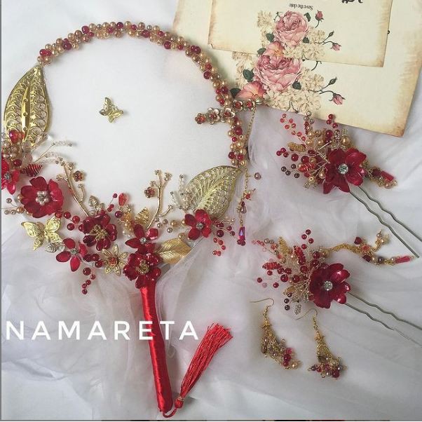Red Lotus Namareta Tusuk Konde Sangjit Hairpiece Chinese Hairpin Akseses Rambut Cheongsam