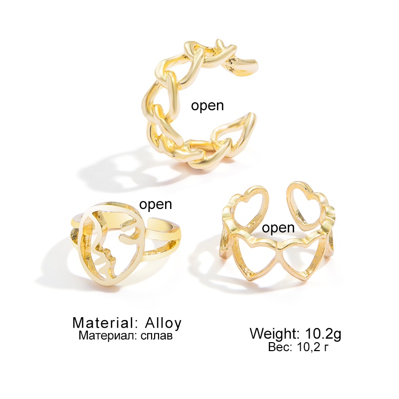 3pcs / Set Cincin Model Hollow Bentuk Hati Dapat Disesuaikan Untuk Wanita