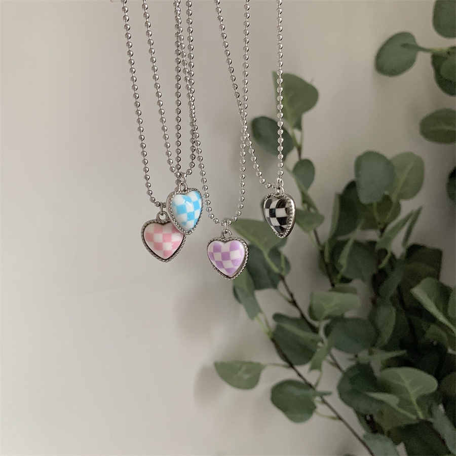 Love Checkerboard Necklace Accessories Retro Simple Hip Hop Casual Clavicle Chain Titanium Steel