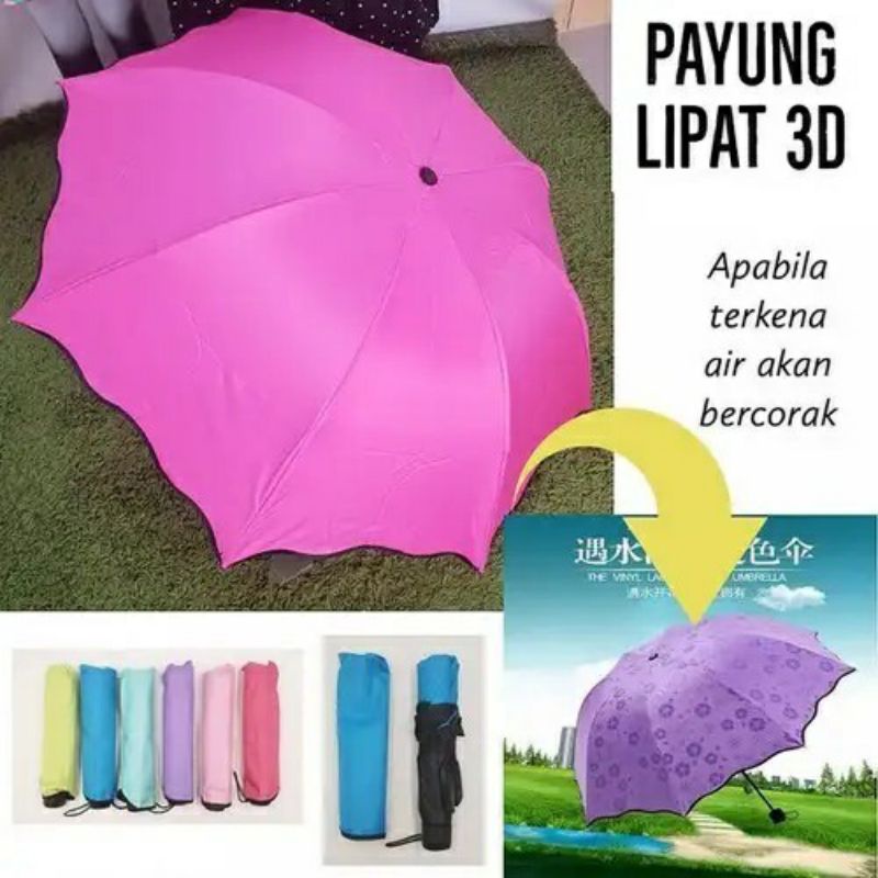 Payung Magic 3D Lipat Umbrella Anti UV Polos Warna Warni