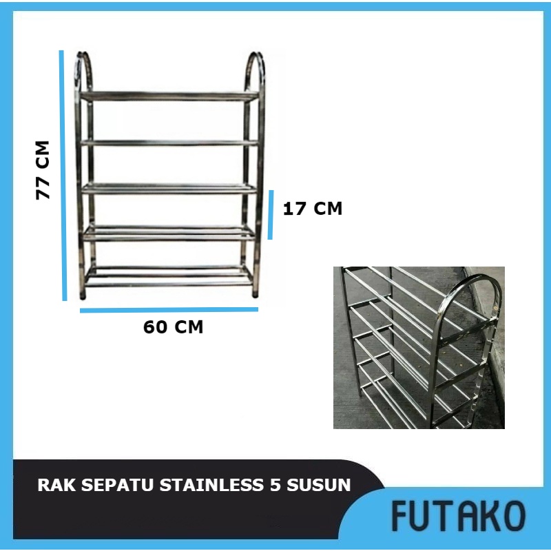 FUTAKO  Rak Sepatu &amp; Sendal Stainless Steel  Susun 5 / Lima  Tempat Untuk Alas Kaki Bahan Kuat