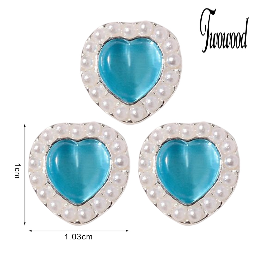 3 Pcs Ornamen Berlian Imitasi Mutiara Hati 3D Warna-Warni Bahan Alloy Untuk Dekorasi Nail Art Salon