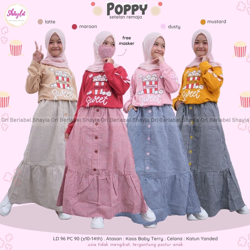 Setelan Kaos Lengan Panjang Dan Rok Panjang Motif Kotak Remaja Perempuan Free Masker Poppy Set (COD)