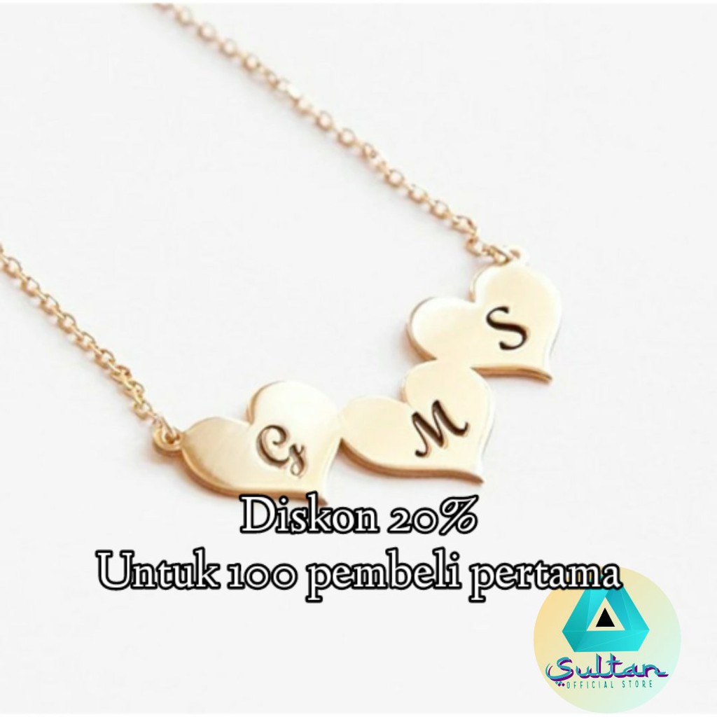 Kalung Nama Inisial Logam Kuningan Lapis Emas 24k dan Silver || Love Story Necklace #KN03