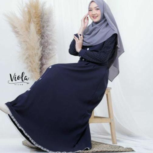 SALEE.. DRESS GAMIS  ITY CREPE POLKADOT ORI VIOLA HIJAB