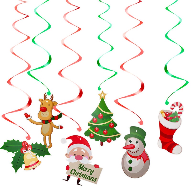 Ornamen Gantung Kertas Spiral Motif Kartun Snowman / Rusa / Santa Claus Untuk Dekorasi Pohon Natal