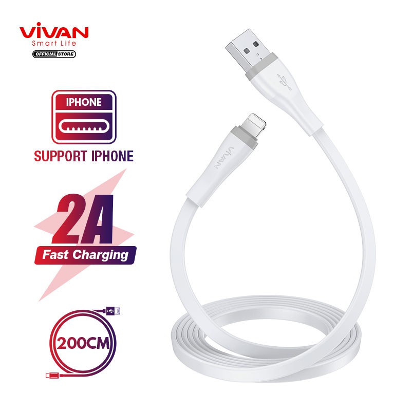 Kabel Data Lightning SL (30/100/200CM) VIVAN Fast Charging 2A Flat Design Garansi 1 Tahun