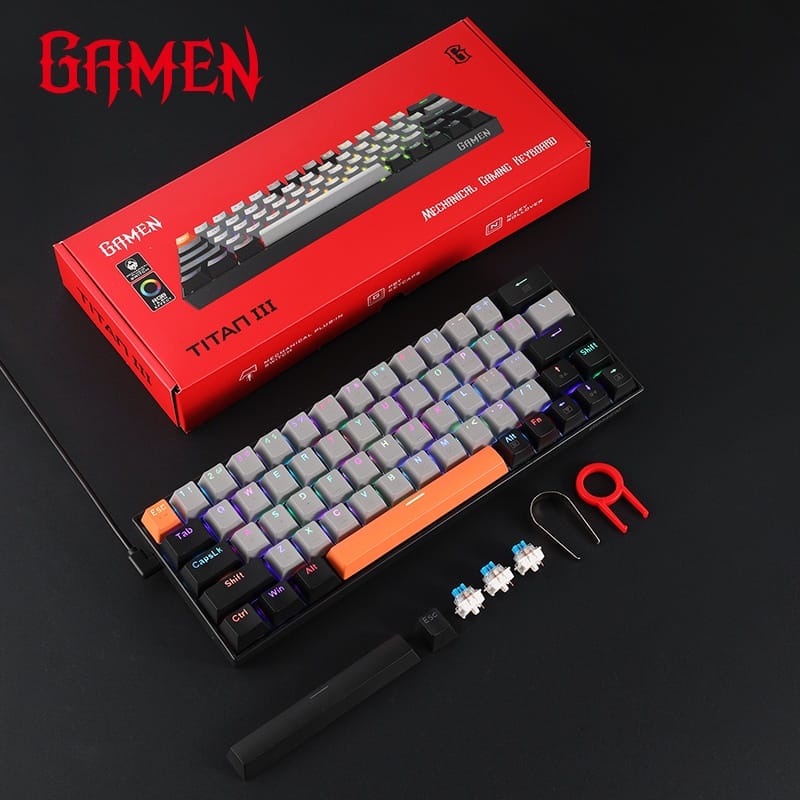 C_   GAMEN Titan III Mechanical Pluggable Switch Blue Gaming Keyboard Wired RGB LED Light PBT Keycaps