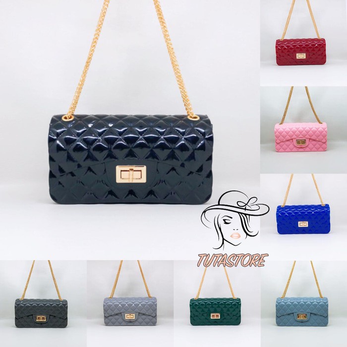 TAS IMPORT  CHANEL CLASSIC JELLY GLOSSY UK18 MINI TSG18 - Hitam