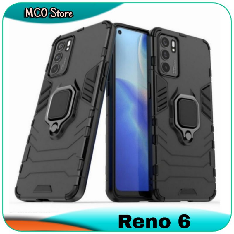 Casing Oppo Reno 6 4G Armor Iron Ring Case Hard Cover