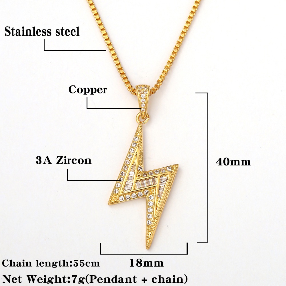 Eropa dan Amerika ins baru zircon petir liontin kalung unisex hip-hop modis barang pribadi kalung Ba