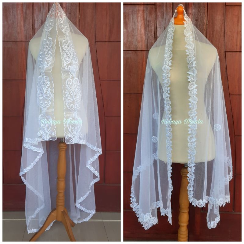 Ready Selendang Akad Nikah / Veil Pengantin Bordir / Kerudung Akad / Selendang Slayer / Wedding Veil-Putih Bersih