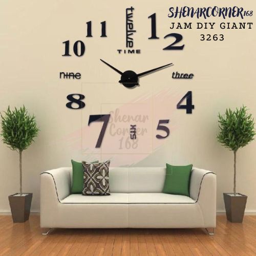 SHENAR JAM DINDING DIY BESAR ANGKA HURUF 3D / JAM RAKSASA TEMPEL TEMBOK GIANT WALL CLOCK, SHENARCORNER168