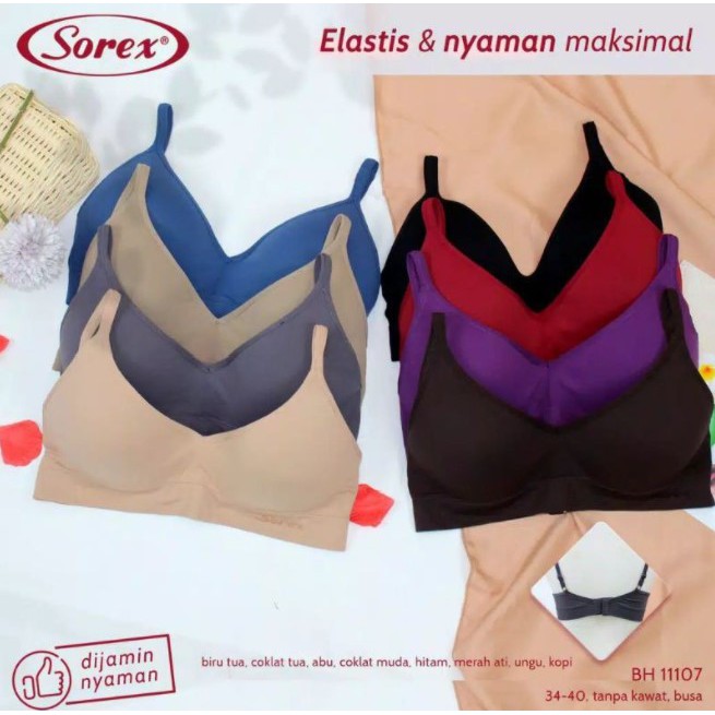 Bra SOREX 11107 Busa Tanpa Kawat size 34 36 38 40 bh wanita elastis nyaman kait 2 3/4 cup BTK