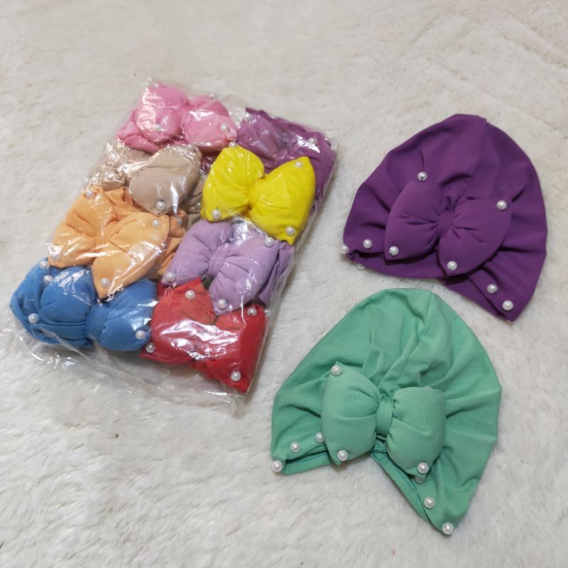 Turban Bayi Gelembung Pita Mutiara Ciput Anak Lucu Murah