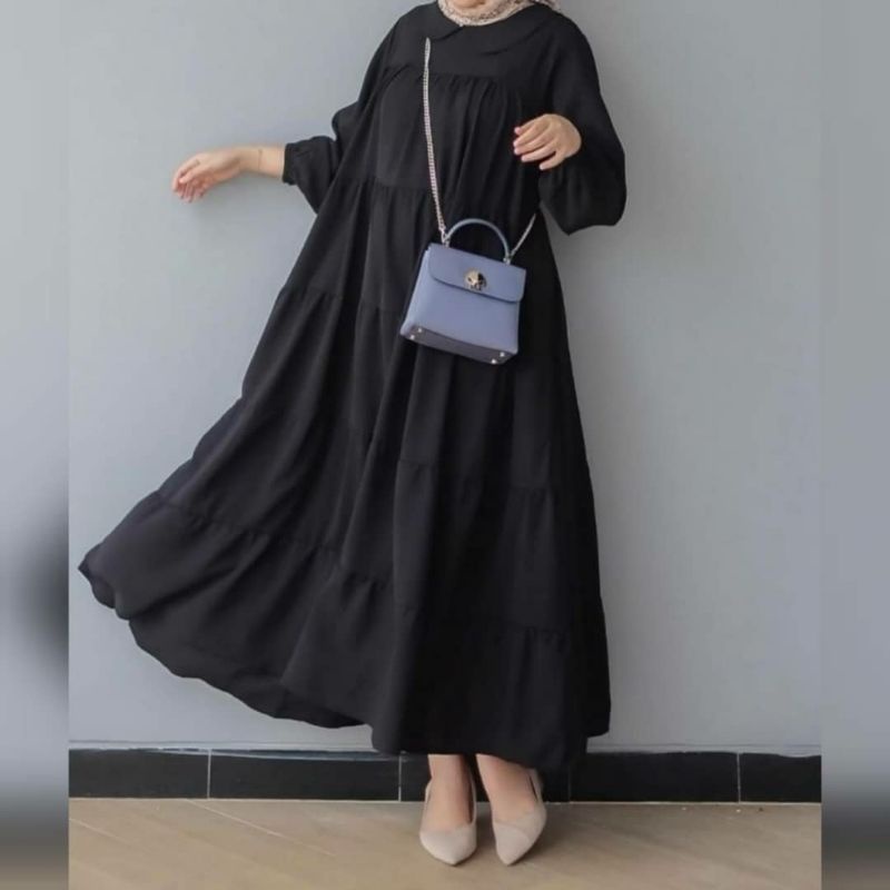 Tamstore Gamis Cringkle Susun Lengan Panjang Premium Quality