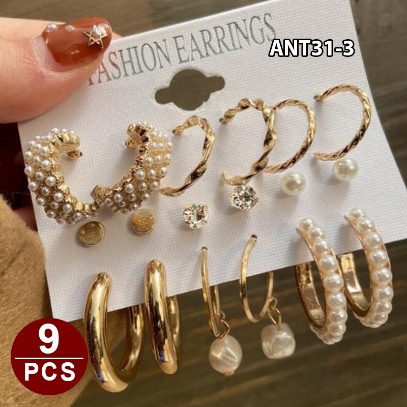 1set 6pasang Anting Wanita korea Tusuk Gantung Desain Geometri Rumbai Alloy fashion import ANT31-ANT31-3