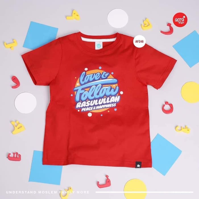 Kaos Afrakids AF246 " Love And Follow Rasulullah Peace And Happiness" Pendek