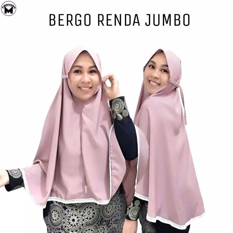 90x120  Bergo Maryam Jumbo Renda Real Pict / Hijab Instan Bergo Hannah Jumbo tali