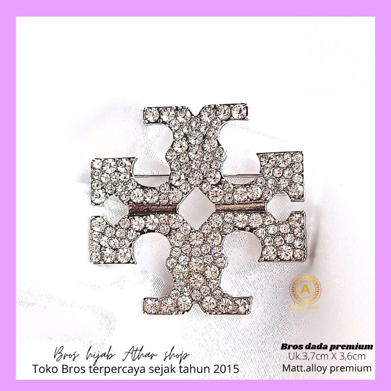 Bros B/bross signature branded /brooch button/Bros hijab buttonscarves Athar shop scarves murah-Tory permata silver
