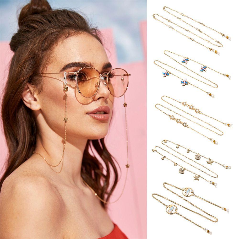 Lily Star Decor Rantai Kacamata Logam Fashion Wanita Kalung Anti-Hilang Kacamata Baca Lanyard