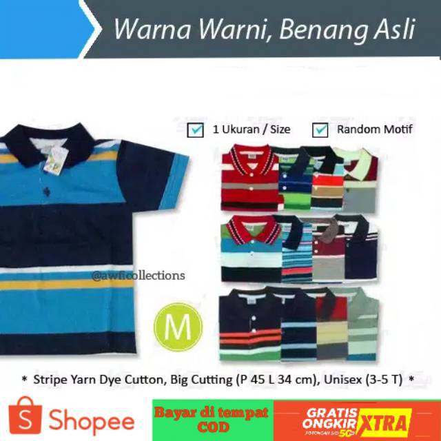 Kaos Anak Salur Kerah Ukuran M 3 - 4 Tahun kaos Polo Motif Garis , kaos salur kerah anak konveksi