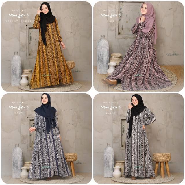 Gamis Homedress Syari Motif Etnik Nena by Greenism - Busui Dress