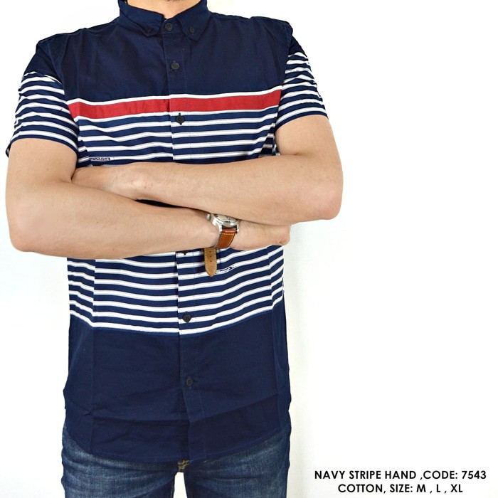 ONDENG88 BAJU  KEMEJA  MOTIF  SALUR STRIPE GARIS  COWOK PRIA  