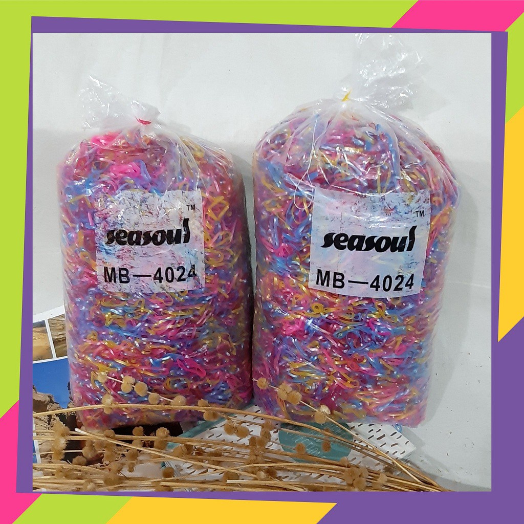566D1 [Grosir] isi @1kg karet Jepang ikat rambut ukuran M  warna warni bening