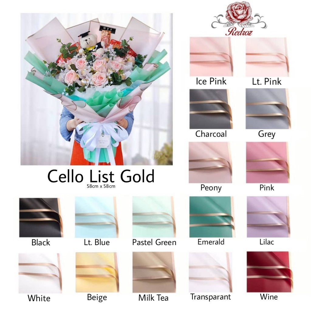 

Isi 20Lbr (1 Pack) Kertas Bunga Wrapping Cellophane LIST GOLD