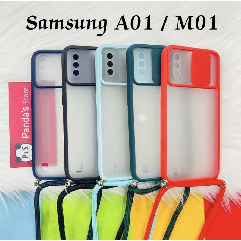 Samsung A01/M01 Softcase dove sliding camera + Tali Laynard [Premium]